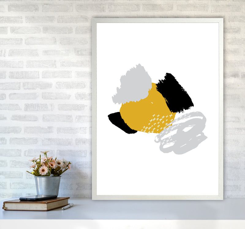 Mustard And Black Mismatch Abstract Modern Print A1 Oak Frame