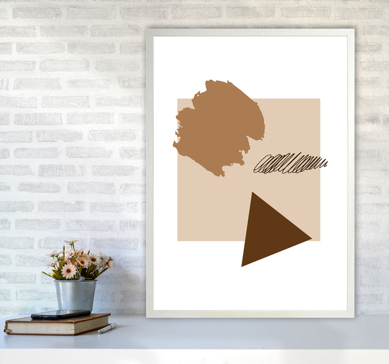 Taupe Square Mismatch Abstract Modern Print A1 Oak Frame