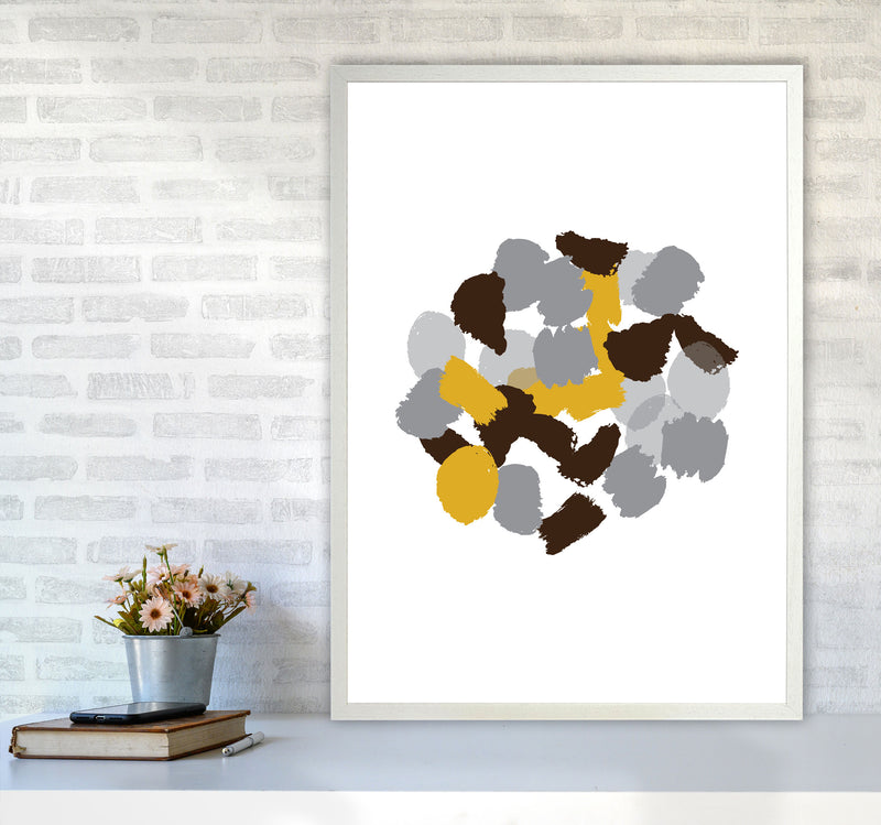 Mustard Abstract Paint Splodge Modern Print A1 Oak Frame