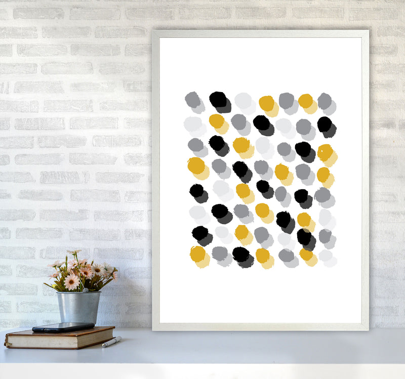 Mustard Polka Dots Abstract Modern Print A1 Oak Frame
