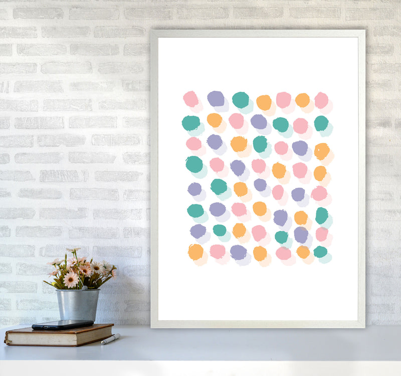 Pink Polka Dots Abstract Modern Print A1 Oak Frame