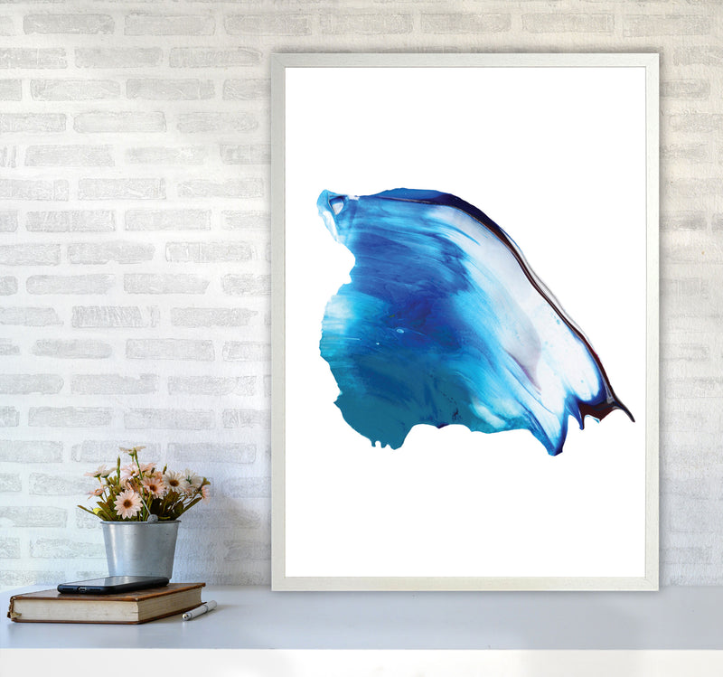 Blue Abstract Paint Stroke Modern Print A1 Oak Frame