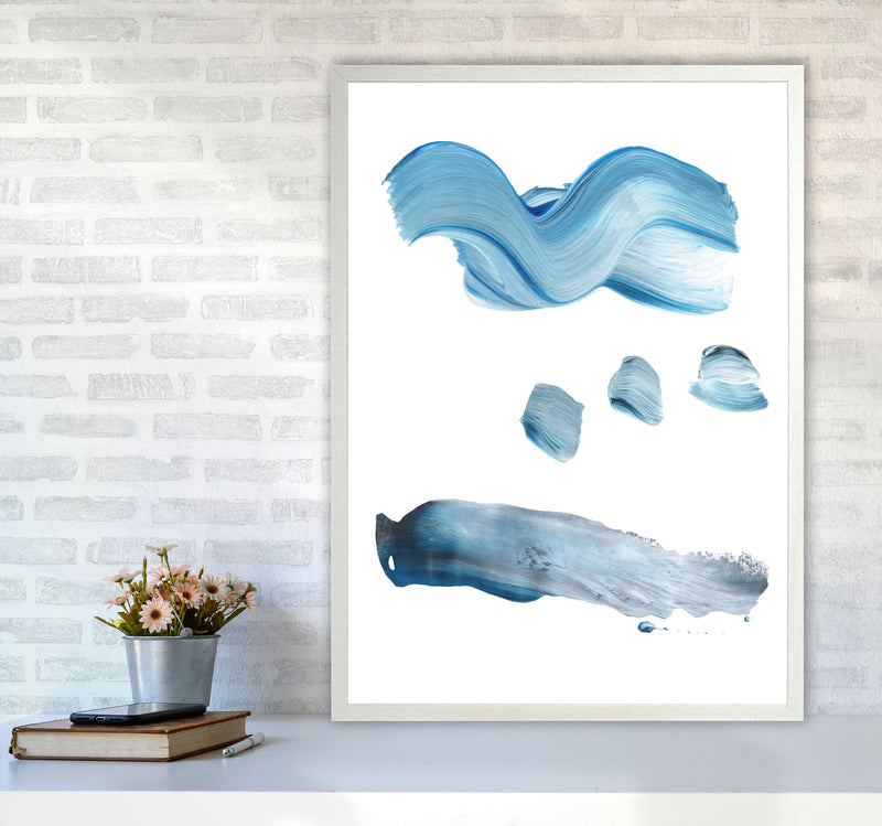 Light Blue Abstract Paint Strokes Modern Print A1 Oak Frame