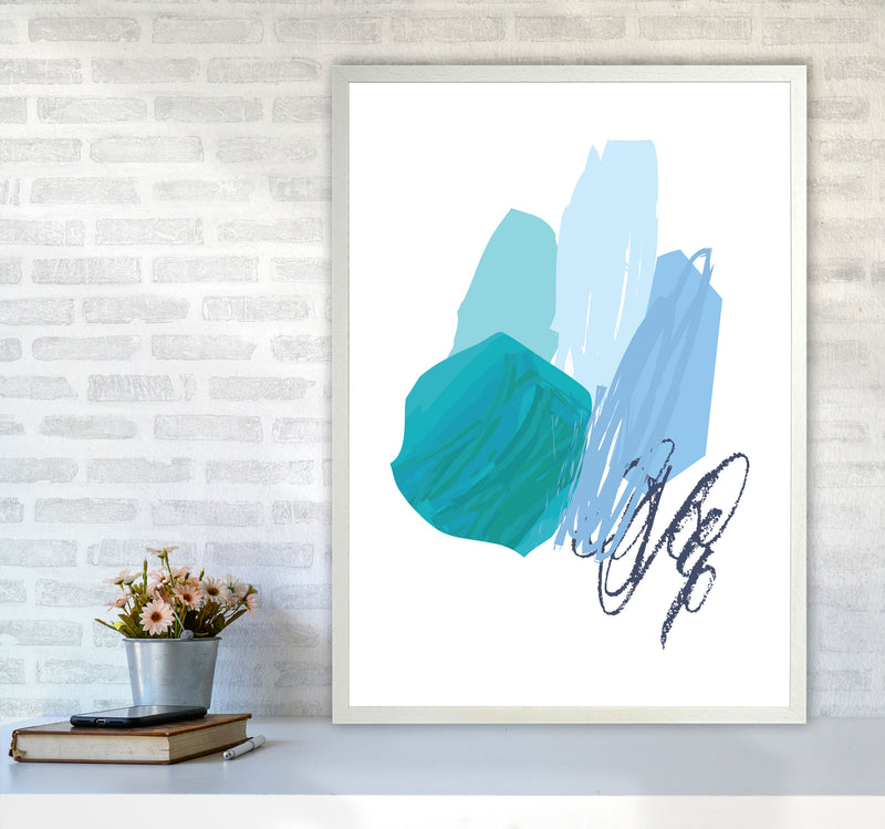 Blue Abstract Palette Drawings Modern Print A1 Oak Frame