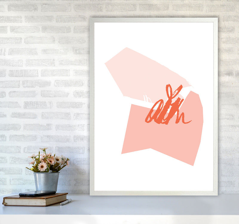 Pink And Coral Abstract Shapes Modern Print A1 Oak Frame