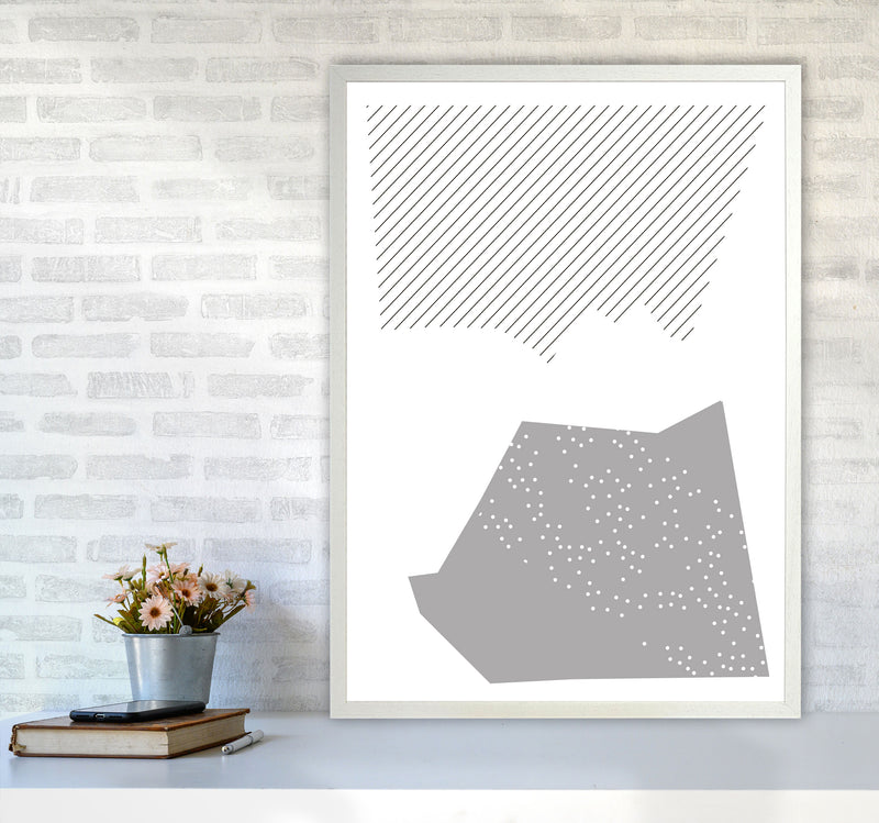Grey Top And Bottom Abstract Modern Print A1 Oak Frame