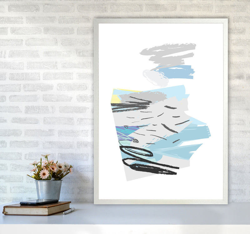 Blue And Grey Abstract Drawings Modern Print A1 Oak Frame
