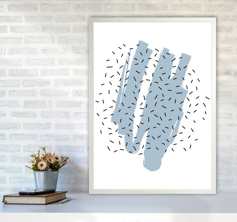 Blue Paint With Black Polka Abstract Modern Print A1 Oak Frame