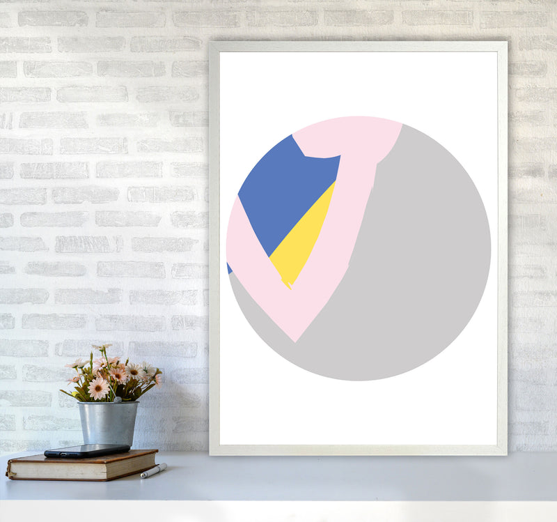 Grey, Pink And Navy Abstract Circle Modern Print A1 Oak Frame