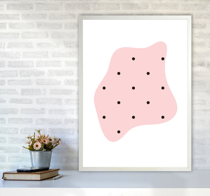 Abstract Pink Shape With Polka Dots Modern Print A1 Oak Frame