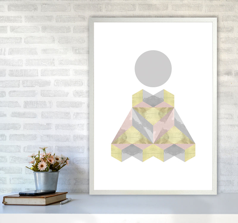 Gold, Pink And Grey Abstract Shapes Modern Print A1 Oak Frame