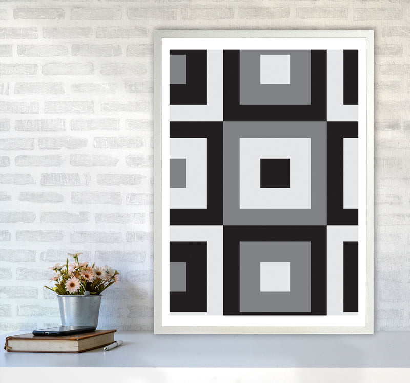 Grey Abstract Patterns 1 Modern Print A1 Oak Frame