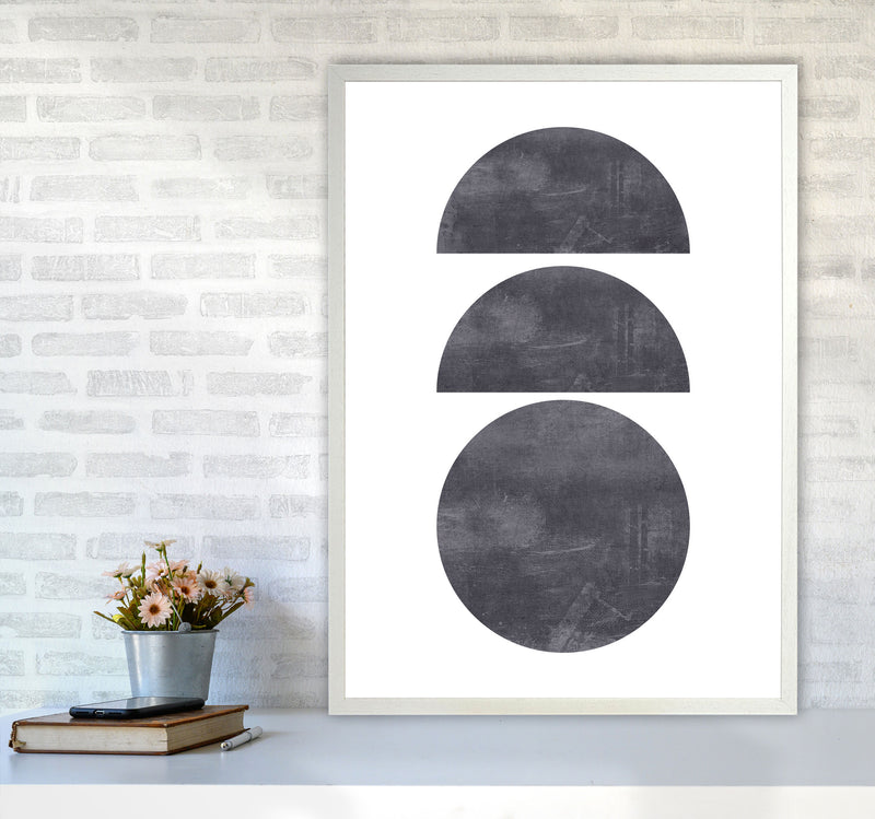 Abstract Scratched Texture Circles Modern Print A1 Oak Frame