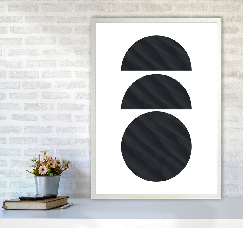 Abstract Black Textured Circles Modern Print A1 Oak Frame