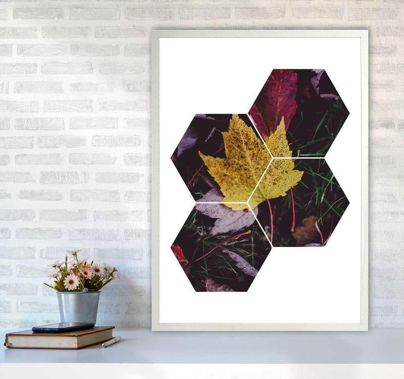 Leaf And Grass Abstract Hexagons Modern Print A1 Oak Frame