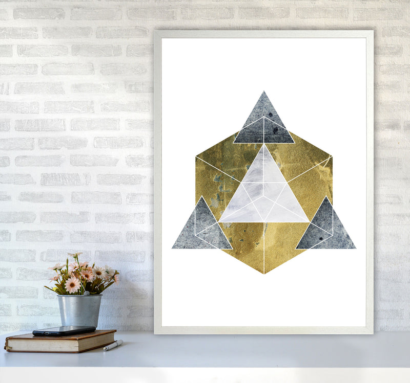 Gold Cube And Grey Geo Abstract Modern Print A1 Oak Frame