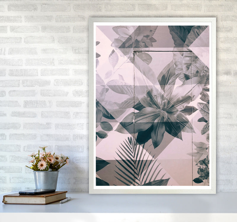 Abstract Retro Flower Pattern Modern Print A1 Oak Frame