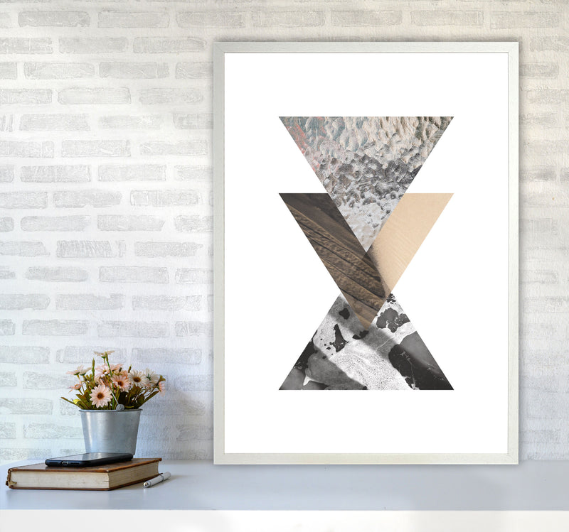 Sand, Glass And Shadow Abstract Triangles Modern Print A1 Oak Frame