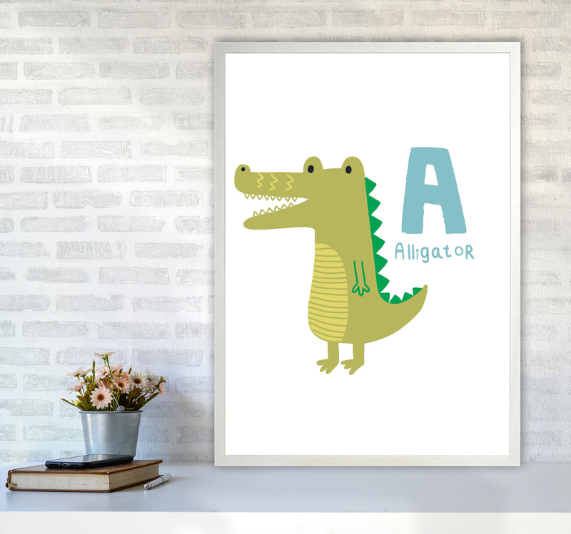 Alphabet Animals, A Is For Alligator Framed Nursey Wall Art Print A1 Oak Frame