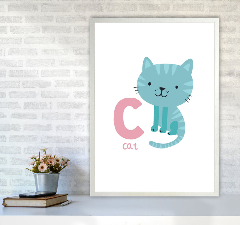 Alphabet Animals, C Is For Cat Framed Nursey Wall Art Print A1 Oak Frame