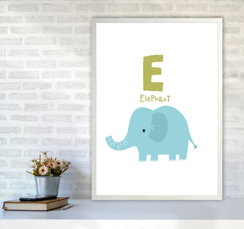 Alphabet Animals, E Is For Elephant Framed Nursey Wall Art Print A1 Oak Frame