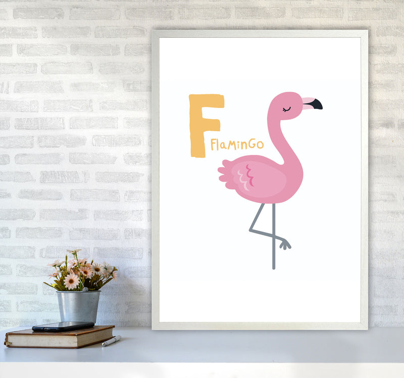 Alphabet Animals, F Is For Flamingo Framed Nursey Wall Art Print A1 Oak Frame