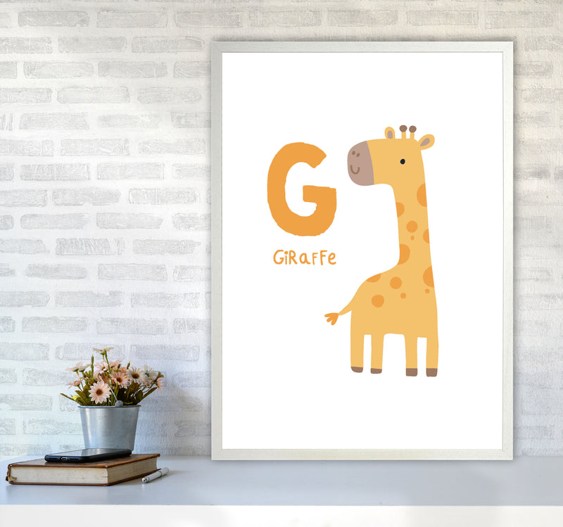 Alphabet Animals, G Is For Giraffe Framed Nursey Wall Art Print A1 Oak Frame