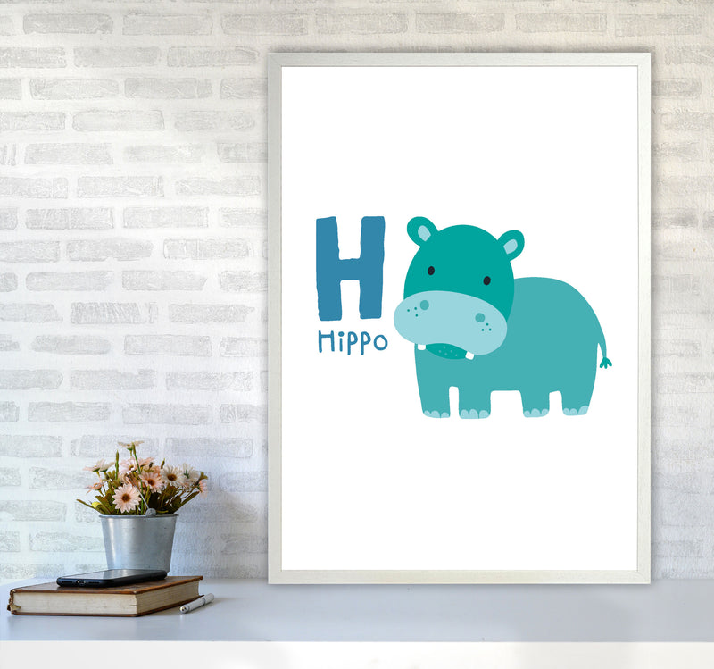 Alphabet Animals, H Is For Hippo Framed Nursey Wall Art Print A1 Oak Frame