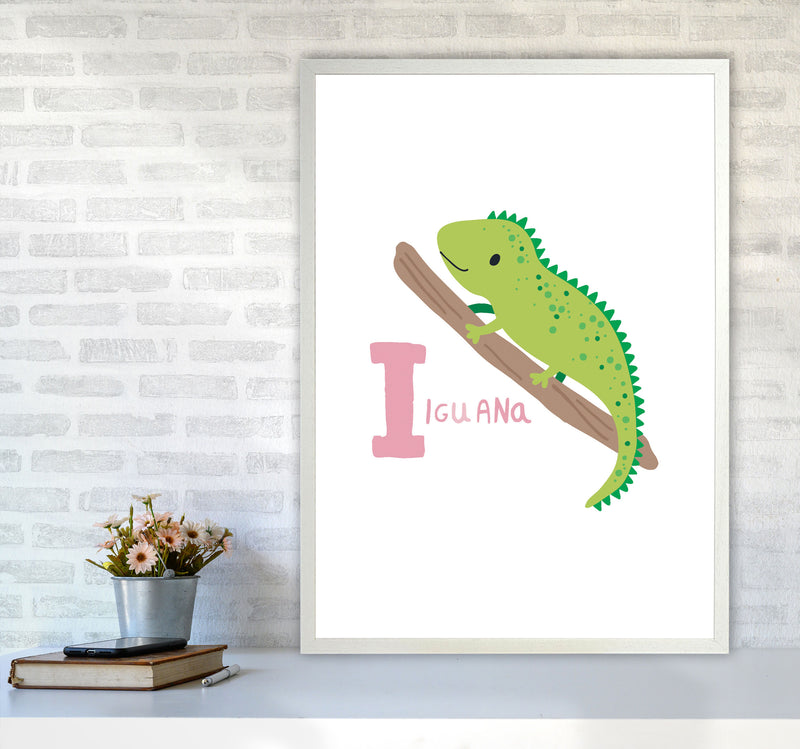 Alphabet Animals, I Is For Iguana Framed Nursey Wall Art Print A1 Oak Frame