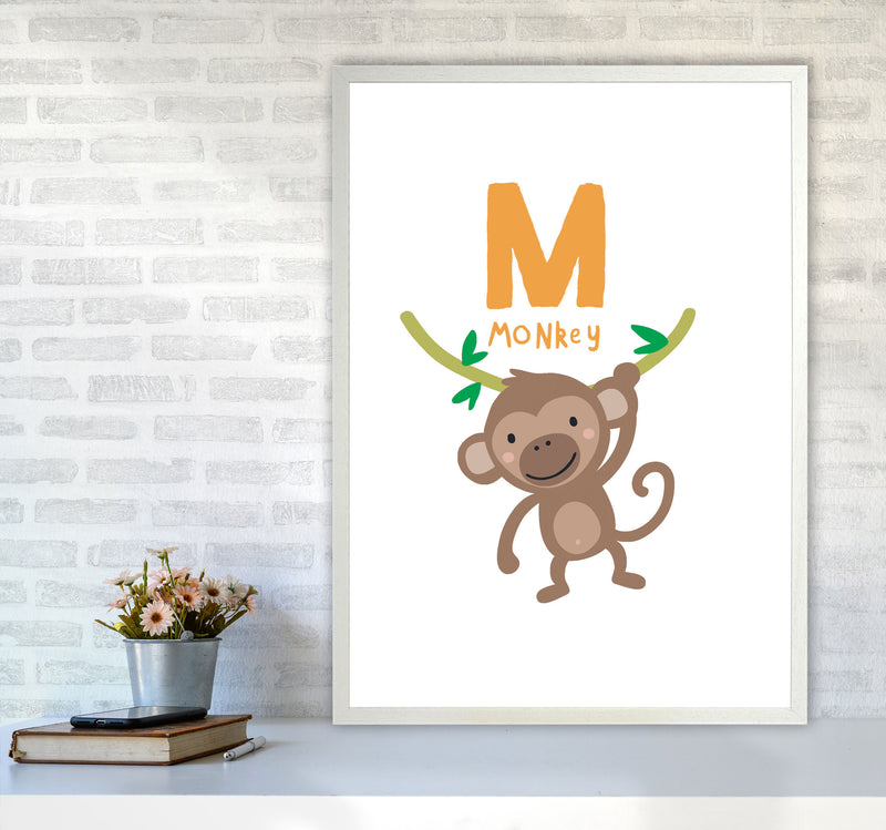 Alphabet Animals, M Is For Monkey Framed Nursey Wall Art Print A1 Oak Frame