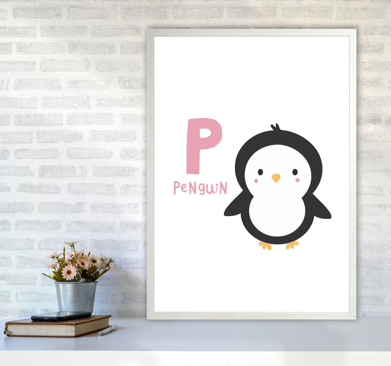 Alphabet Animals, P Is For Penguin Framed Nursey Wall Art Print A1 Oak Frame