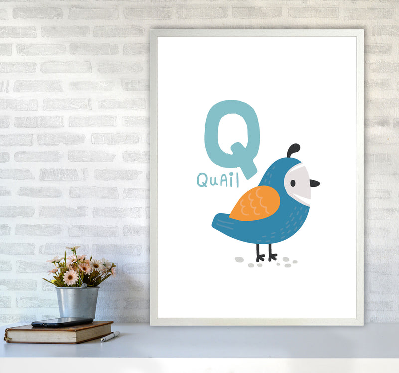 Alphabet Animals, Q Is For Quail Framed Nursey Wall Art Print A1 Oak Frame