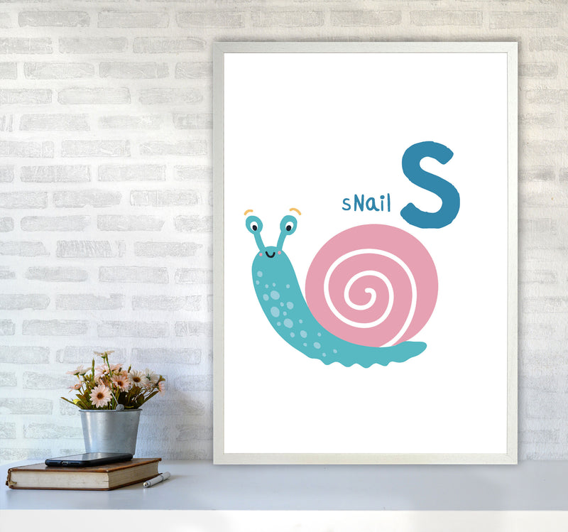 Alphabet Animals, S Is For Snail Framed Nursey Wall Art Print A1 Oak Frame