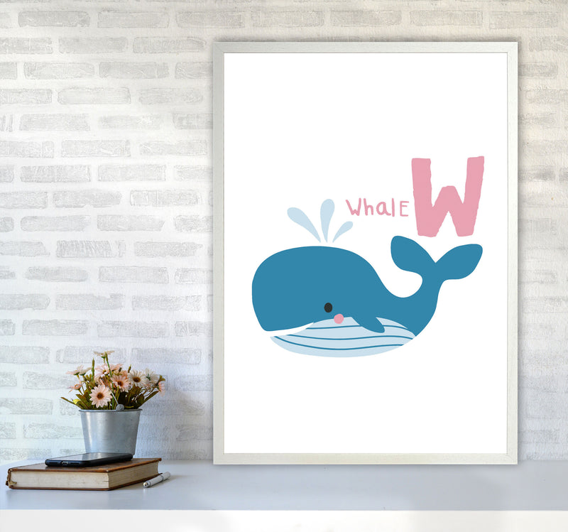 Alphabet Animals, W Is For Whale Framed Nursey Wall Art Print A1 Oak Frame