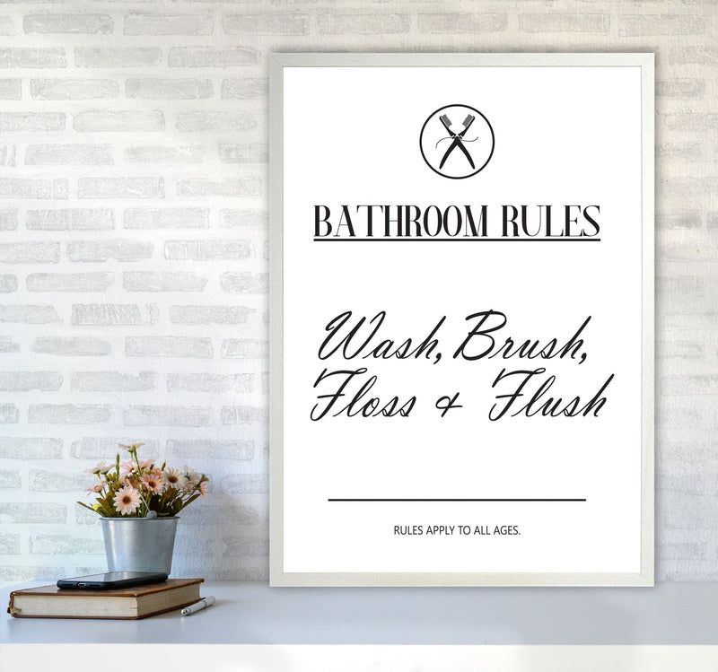 Bathroom Rules Modern Print, Framed Bathroom Wall Art A1 Oak Frame