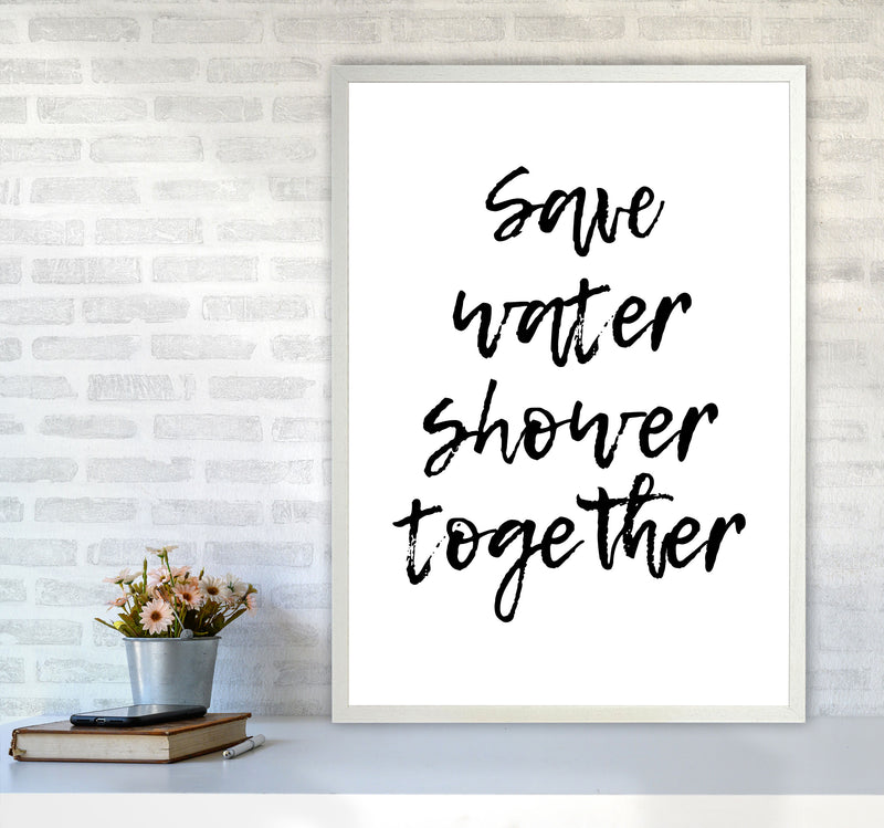Shower Together, Bathroom Modern Print, Framed Bathroom Wall Art A1 Oak Frame