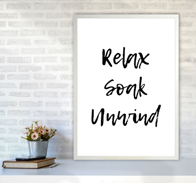Relax Soak Unwind, Bathroom Modern Print, Framed Bathroom Wall Art A1 Oak Frame