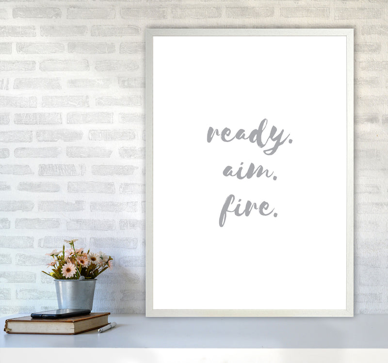 Ready Aim Fire Grey, Bathroom Modern Print, Framed Bathroom Wall Art A1 Oak Frame