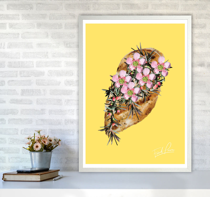 Yellow Chicken Food Print, Framed Kitchen Wall Art A1 Oak Frame