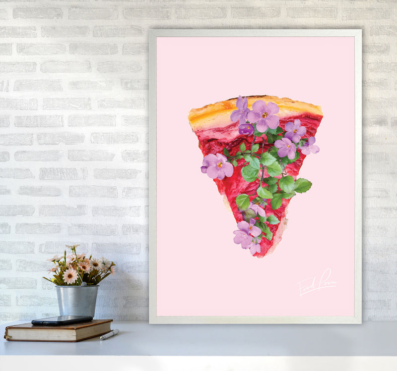 Pink Cherry Pie Floral Food Print, Framed Kitchen Wall Art A1 Oak Frame