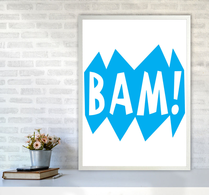 BAM! Blue Framed Nursey Wall Art Print A1 Oak Frame