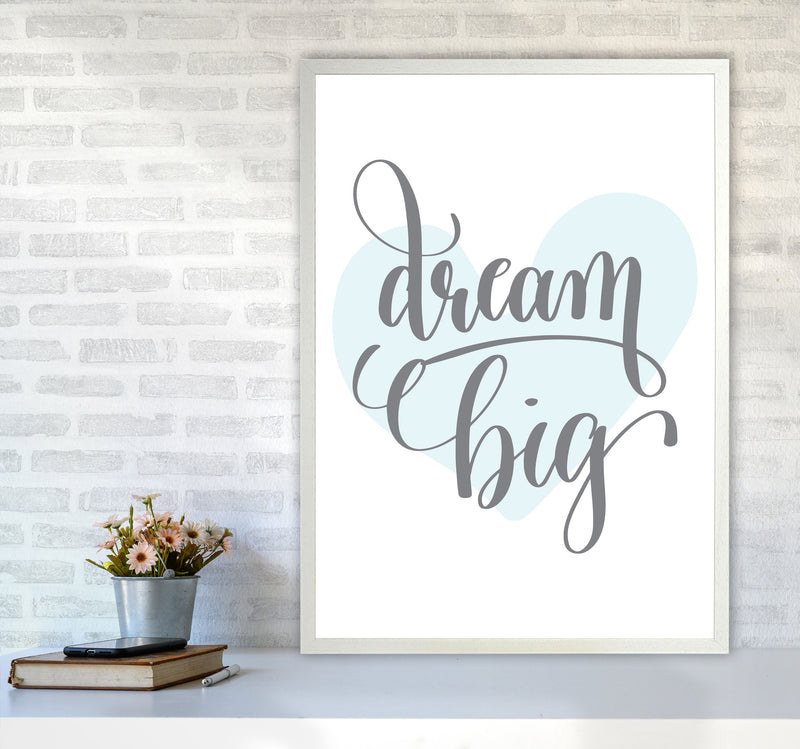Dream Big Blue Heart Framed Nursey Wall Art Print A1 Oak Frame