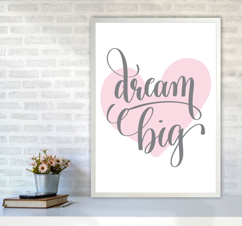 Dream Big Pink Heart Framed Nursey Wall Art Print A1 Oak Frame