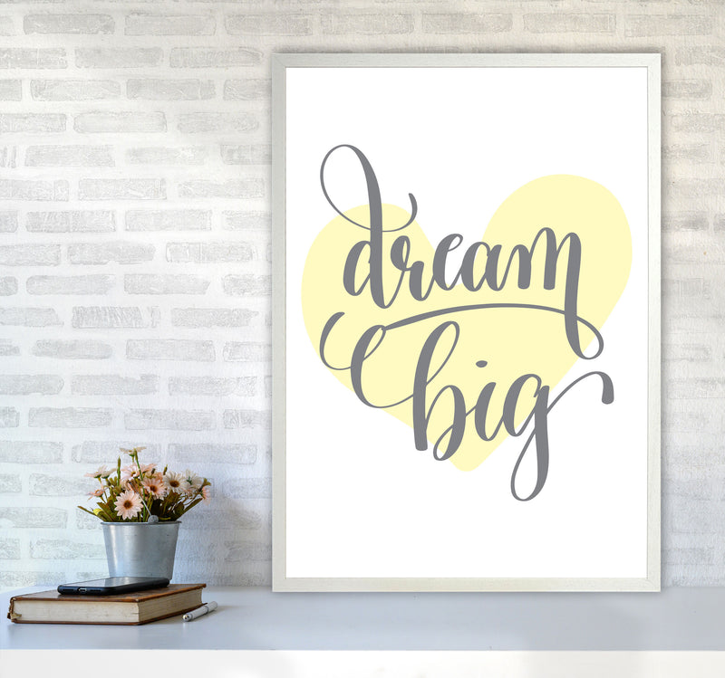 Dream Big Yellow Heart Framed Nursey Wall Art Print A1 Oak Frame