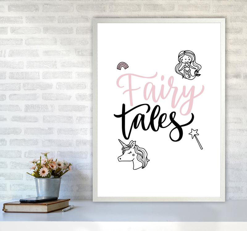 Fairy Tales Black And Pink Framed Nursey Wall Art Print A1 Oak Frame