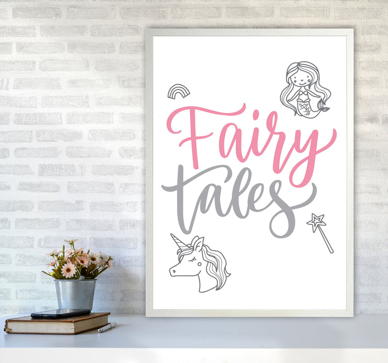 Fairy Tales Pink And Grey Framed Nursey Wall Art Print A1 Oak Frame