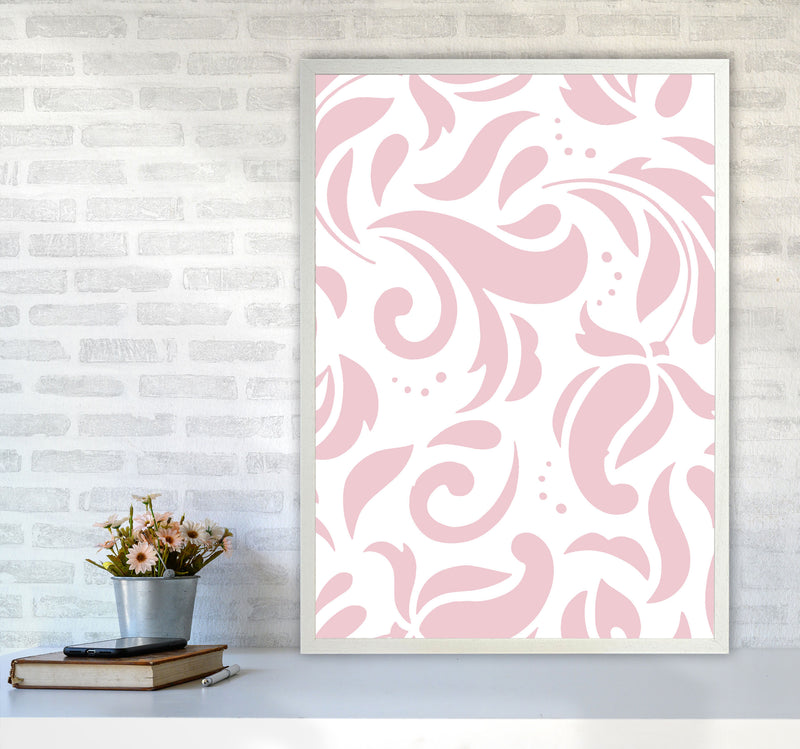 Pink Floral Pattern Modern Print A1 Oak Frame