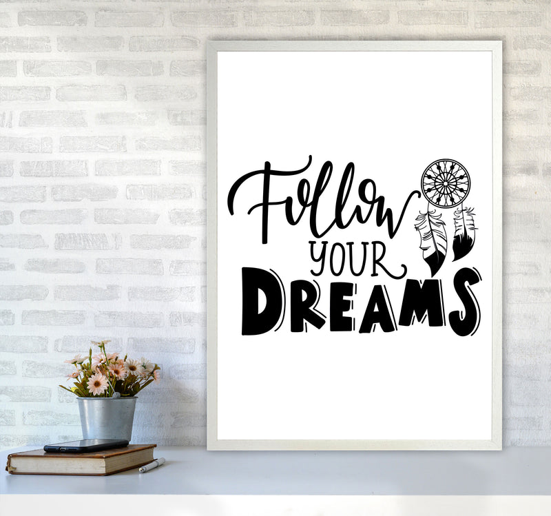 Follow Your Dreams Framed Typography Wall Art Print A1 Oak Frame
