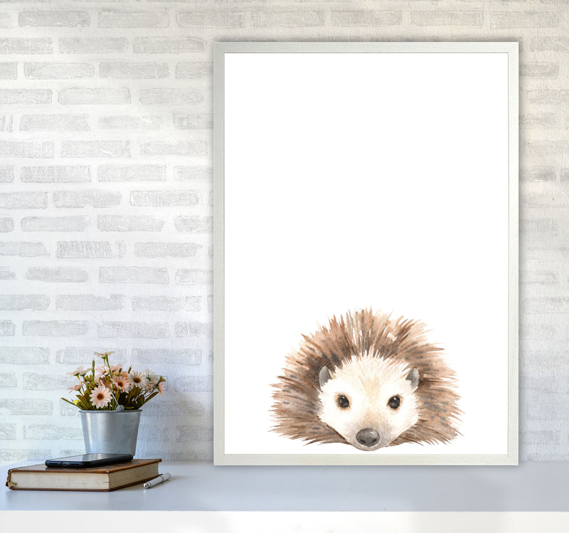 Forest Friends, Cute Hedgehog Modern Print Animal Art Print A1 Oak Frame