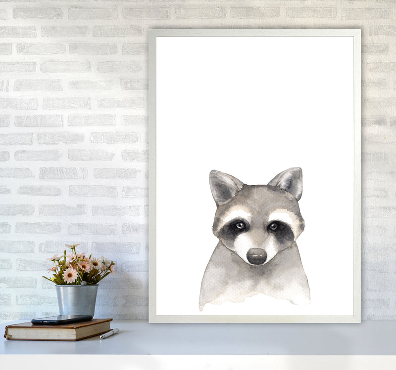 Forest Friends, Cute Raccoon Modern Print Animal Art Print A1 Oak Frame